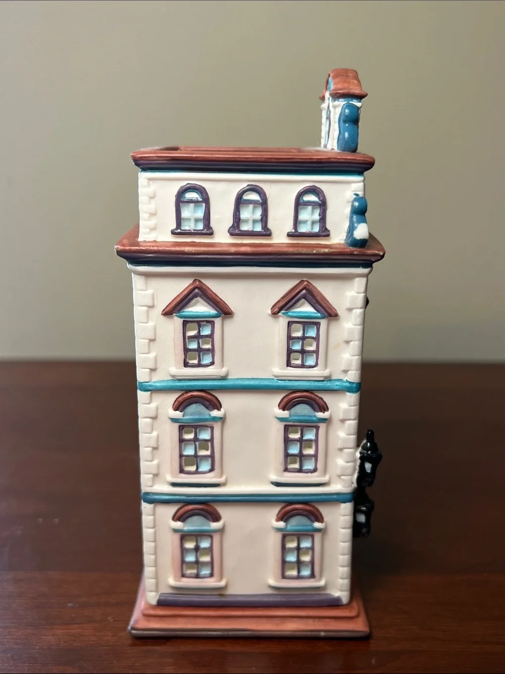 Vintage Cafe Prague House Shaped Tealight Candle Holder Hand Painted